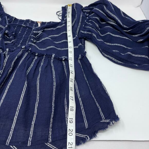 Free‎ People Womens Pesant Top XS Evey Stripe Keyhole Tassel Tie Festival Boho - Picture 10 of 10